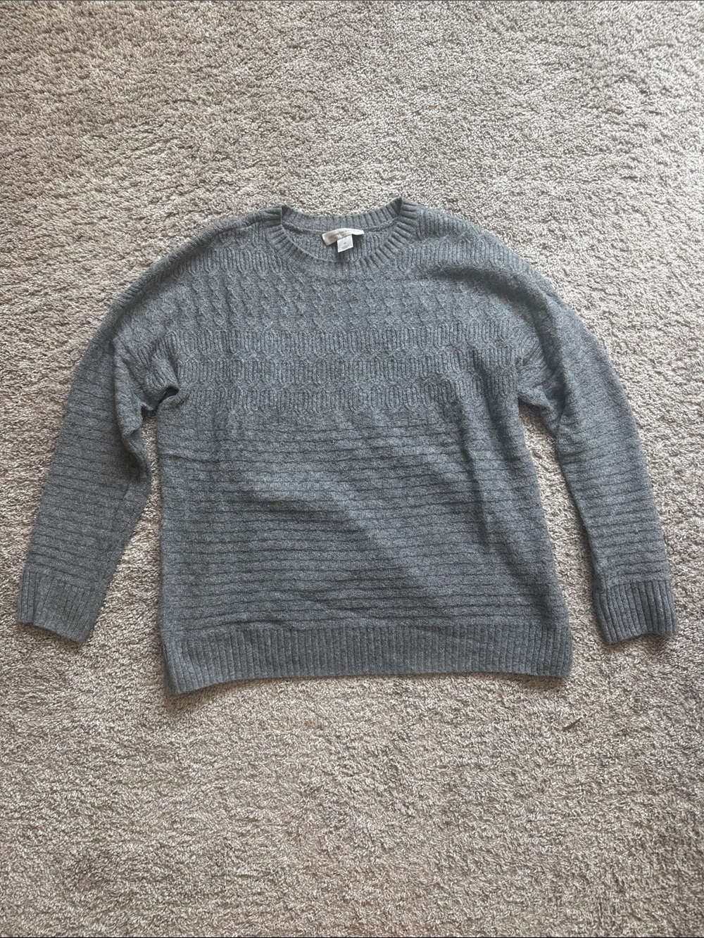 Christopher & Banks Gray Crewneck Cable-Knit Sweater